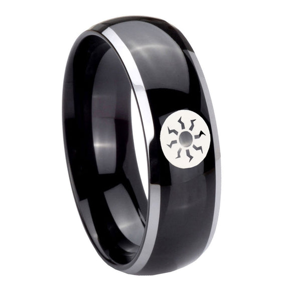 10mm Magic The Gathering Dome Glossy Black 2 Tone Tungsten Wedding Band Mens