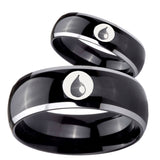 His Hers Magic Gathering Dome Glossy Black 2 Tone Tungsten Rings for Men Set