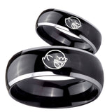 His Hers Mario Boo Ghost Dome Glossy Black 2 Tone Tungsten Wedding Band Mens Set