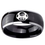 10mm Mario Mushroom Dome Glossy Black 2 Tone Tungsten Mens Engagement Ring