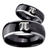 His and Hers Math Pi Dome Glossy Black 2 Tone Tungsten Wedding Band Ring Set