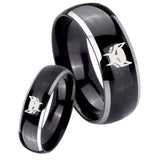 His Hers Maximal Dome Glossy Black 2 Tone Tungsten Mens Engagement Ring Set