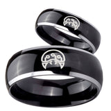 His Hers Metroid Dome Glossy Black 2 Tone Tungsten Wedding Bands Ring Set