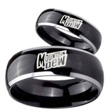 His Hers Mountain Dew Dome Glossy Black 2 Tone Tungsten Men's Wedding Band Set