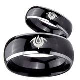 Bride and Groom Naga Dome Glossy Black 2 Tone Tungsten Wedding Bands Ring Set