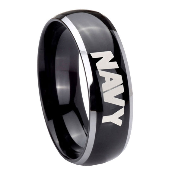 10mm Navy Dome Glossy Black 2 Tone Tungsten Carbide Men's Engagement Ring