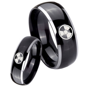 His Hers Radiation Dome Glossy Black 2 Tone Tungsten Mens Wedding Band Set