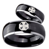 His Hers Resident Evil Dome Glossy Black 2 Tone Tungsten Promise Ring Set