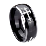 10mm Christian Cross Religious Dome Glossy Black 2 Tone Tungsten Carbide Engraved Ring