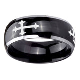 10mm Christian Cross Religious Dome Glossy Black 2 Tone Tungsten Carbide Engraved Ring