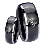 His Hers LA Dogers MLB Baseball Dome Glossy Black 2 Tone Tungsten Mens Bands Ring Set