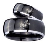 His Hers LA Dogers MLB Baseball Dome Glossy Black 2 Tone Tungsten Mens Bands Ring Set