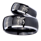 His Hers Masonic Shriners Dome Glossy Black 2 Tone Tungsten Custom Ring Set