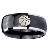 10mm Basketball Dome Glossy Black 2 Tone Tungsten Carbide Bands Ring