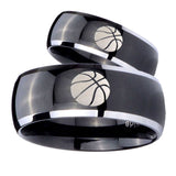 His Hers Basketball Dome Glossy Black 2 Tone Tungsten Wedding Ring Set