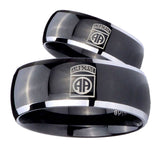 His Hers Army Airborn Dome Glossy Black 2 Tone Tungsten Men's Bands Ring Set