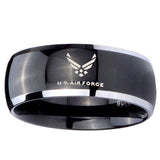 10MM Dome Glossy Black Middle US Air Force Two Tone Tungsten Men's Ring