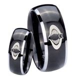 His Hers Cobra Dome Glossy Black 2 Tone Tungsten Mens Engagement Ring Set