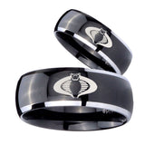 His Hers Cobra Dome Glossy Black 2 Tone Tungsten Mens Engagement Ring Set