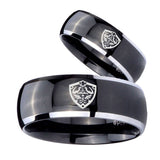 His Hers Zelda Hylian Shield Dome Glossy Black 2 Tone Tungsten Mens Ring Set