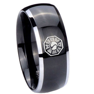 10mm Lost Dharma Dome Glossy Black 2 Tone Tungsten Carbide Personalized Ring