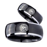 His Hers Lost Dharma Dome Glossy Black 2 Tone Tungsten Mens Wedding Band Set