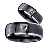 His Hers Military Pow Dome Glossy Black 2 Tone Tungsten Men's Ring Set