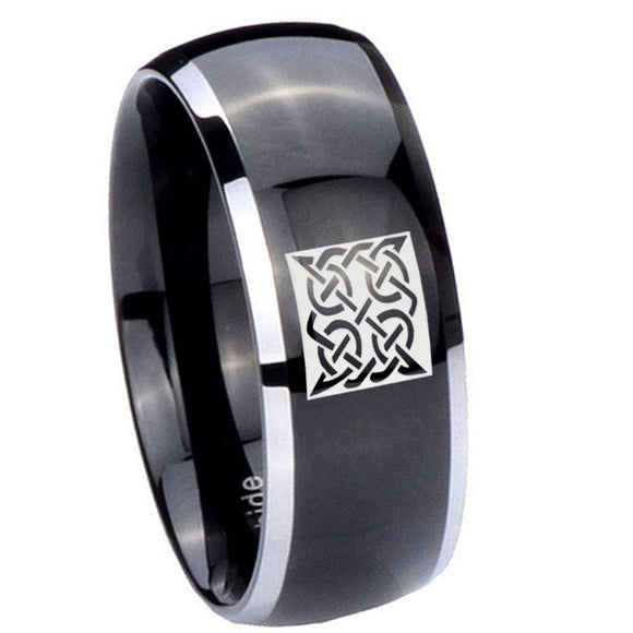 10mm Celtic Design Dome Glossy Black 2 Tone Tungsten Carbide Promise Ring