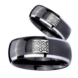 His Hers Celtic Design Dome Glossy Black 2 Tone Tungsten Men's Wedding Band Set