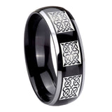 10mm Multiple Celtic Dome Glossy Black 2 Tone Tungsten Mens Ring Engraved