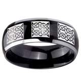 10mm Multiple Celtic Dome Glossy Black 2 Tone Tungsten Mens Ring Engraved