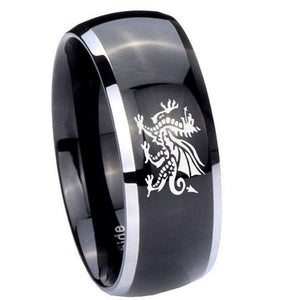 10mm Dragon Dome Glossy Black 2 Tone Tungsten Carbide Men's Band Ring