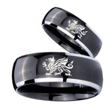 Bride and Groom Dragon Dome Glossy Black 2 Tone Tungsten Men's Band Ring Set