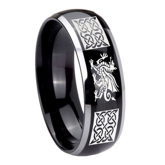 10mm Multiple Dragon Celtic Dome Glossy Black 2 Tone Tungsten Engagement Ring