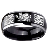 10mm Multiple Dragon Celtic Dome Glossy Black 2 Tone Tungsten Engagement Ring