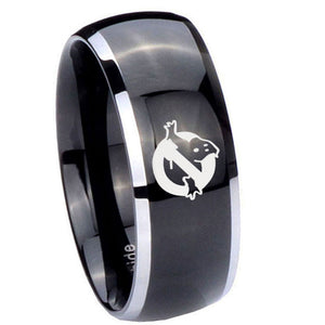 10mm Ghostbusters Dome Glossy Black 2 Tone Tungsten Mens Ring Personalized