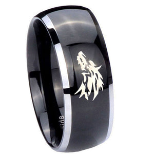 10mm Wolf Dome Glossy Black 2 Tone Tungsten Carbide Rings for Men