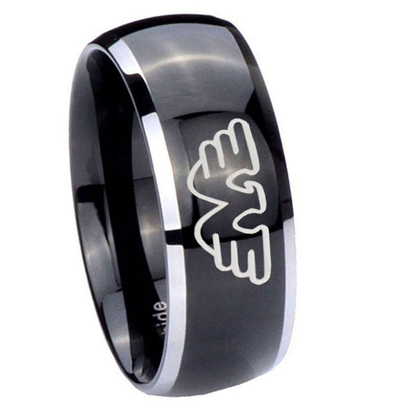 10mm Waylon Jennings Dome Glossy Black 2 Tone Tungsten Men's Wedding Ring