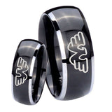 His Hers Waylon Jennings Dome Glossy Black 2 Tone Tungsten Mens Wedding Ring Set