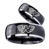 His Hers Waylon Jennings Dome Glossy Black 2 Tone Tungsten Mens Wedding Ring Set