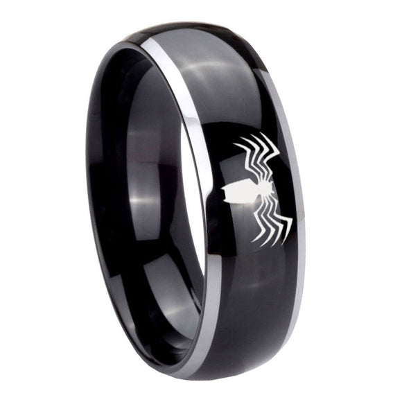 10mm Spider Dome Glossy Black 2 Tone Tungsten Carbide Mens Promise Ring