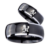 His Hers Hatchet Man Dome Glossy Black 2 Tone Tungsten Men's Wedding Ring Set