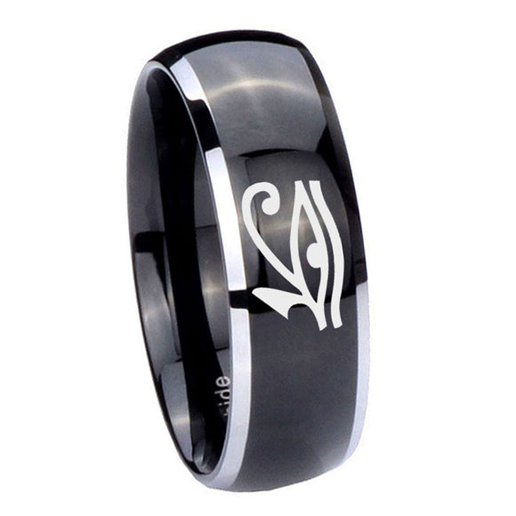 10mm Seeing Eye Dome Glossy Black 2 Tone Tungsten Carbide Mens Ring Personalized