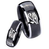 His Hers Seeing Eye Dome Glossy Black 2 Tone Tungsten Men's Band Ring Set