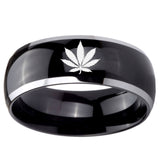 10mm Marijuana Leaf Dome Glossy Black 2 Tone Tungsten Carbide Mens Wedding Band