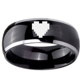 10MM Dome Glossy Black Middle Zelda Heart Two Tone Tungsten Men's Ring