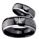 His Hers Celtic Zelda Dome Glossy Black 2 Tone Tungsten Men's Bands Ring Set