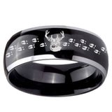 10mm Deer Antler Dome Glossy Black 2 Tone Tungsten Carbide Engraved Ring