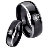 His Hers Skull Marijuana Leaf  Dome Glossy Black 2 Tone Tungsten Mens Band Set