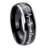 10mm Heart Beat forever Heart always Dome Glossy Black 2 Tone Tungsten Men's Ring